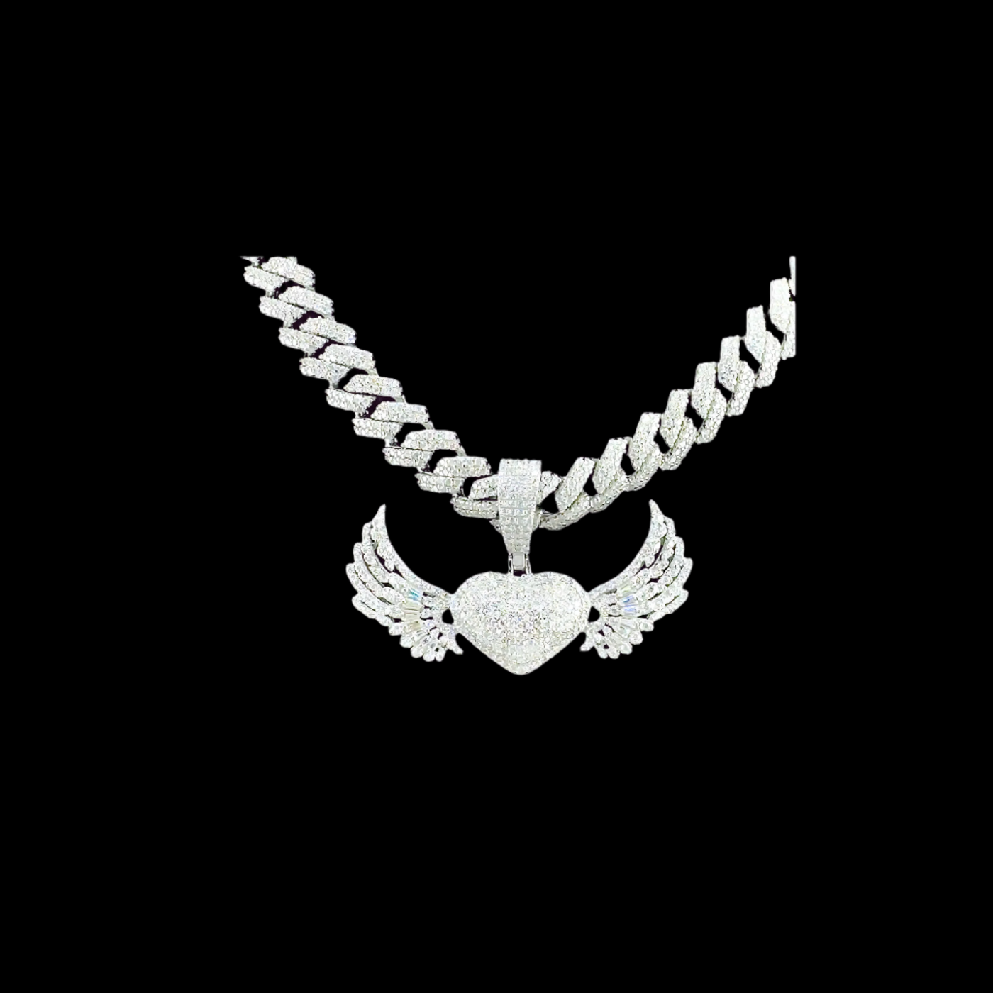 Moissanite in 925 Sterling Silver Heart Angel Wing  Pendant