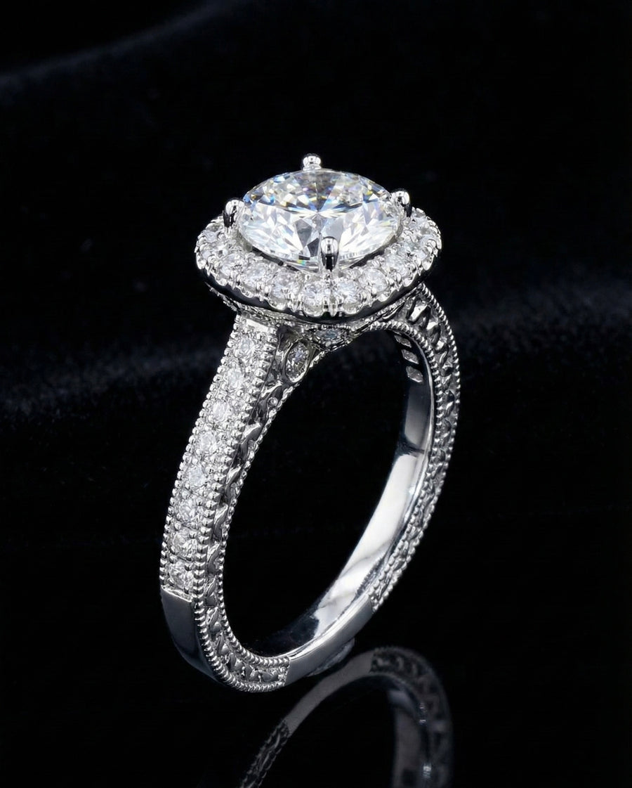 1.75ct Moissanite Square Halo Wedding/Promise Ring