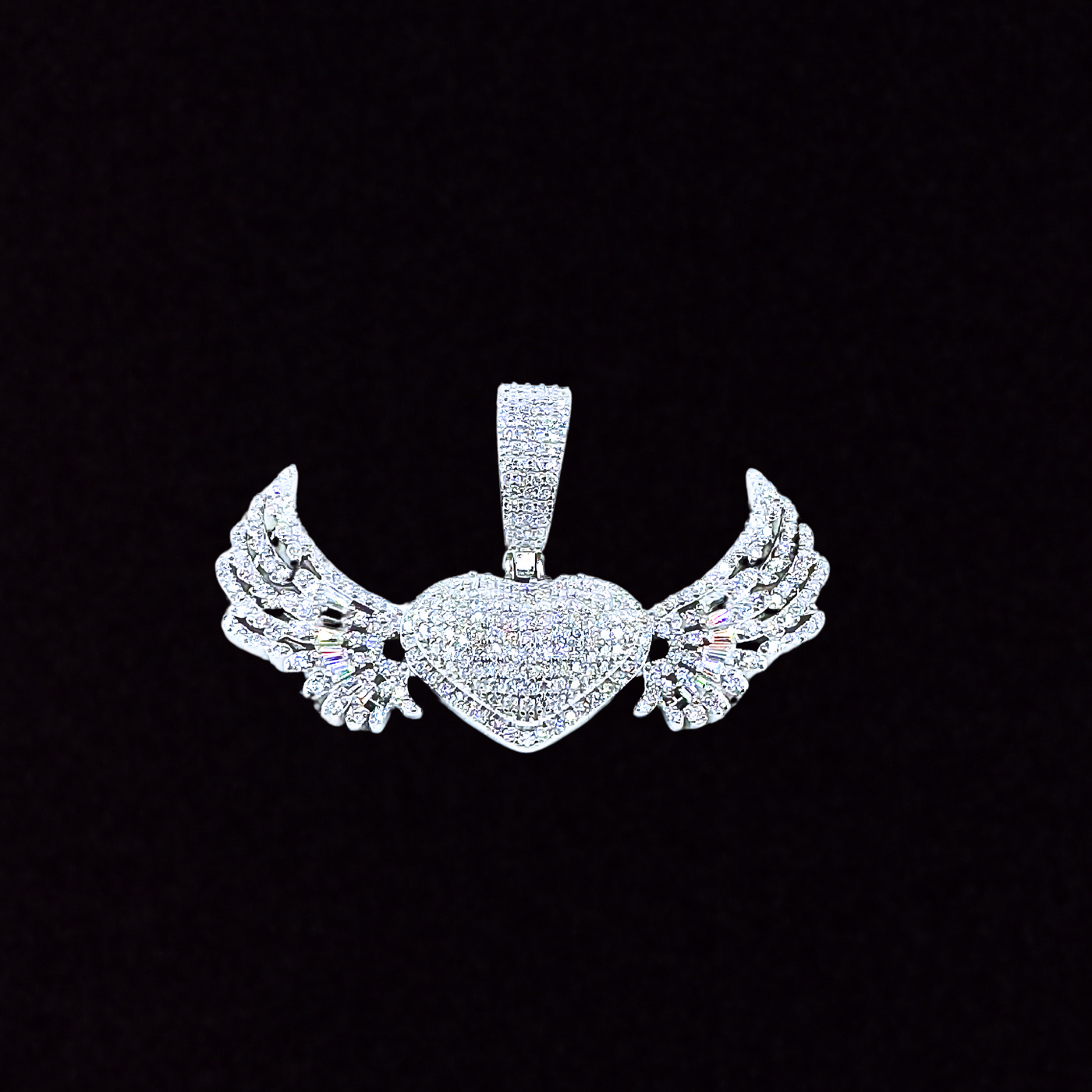 Moissanite in 925 Sterling Silver Heart Angel Wing  Pendant