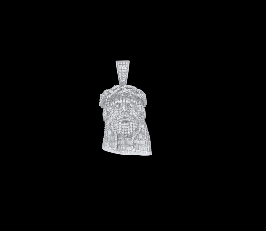 925 sterling Silver and Moissanite Jesus Head Pendant