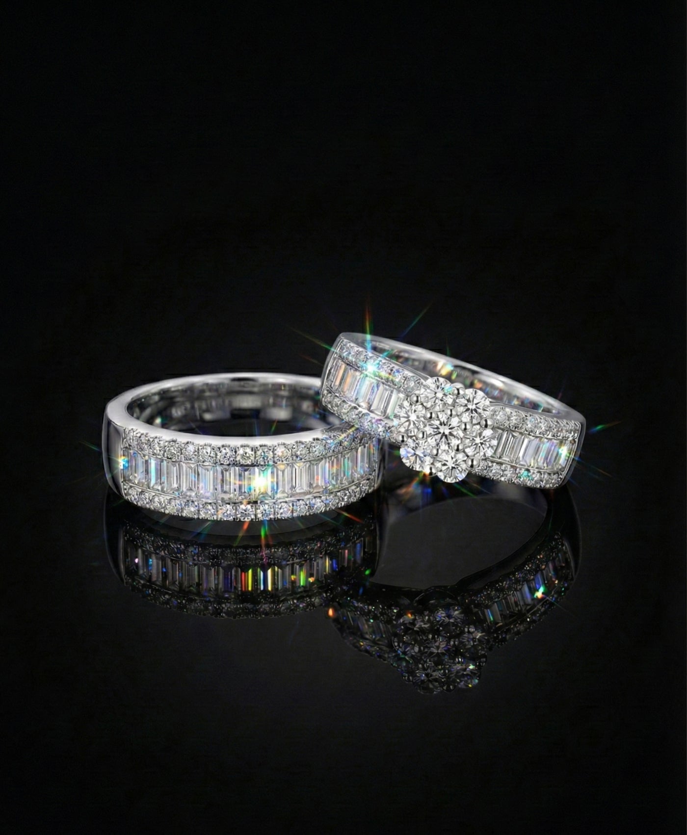 Channel Set Baguettes Cluster Halo Moissanite Ring