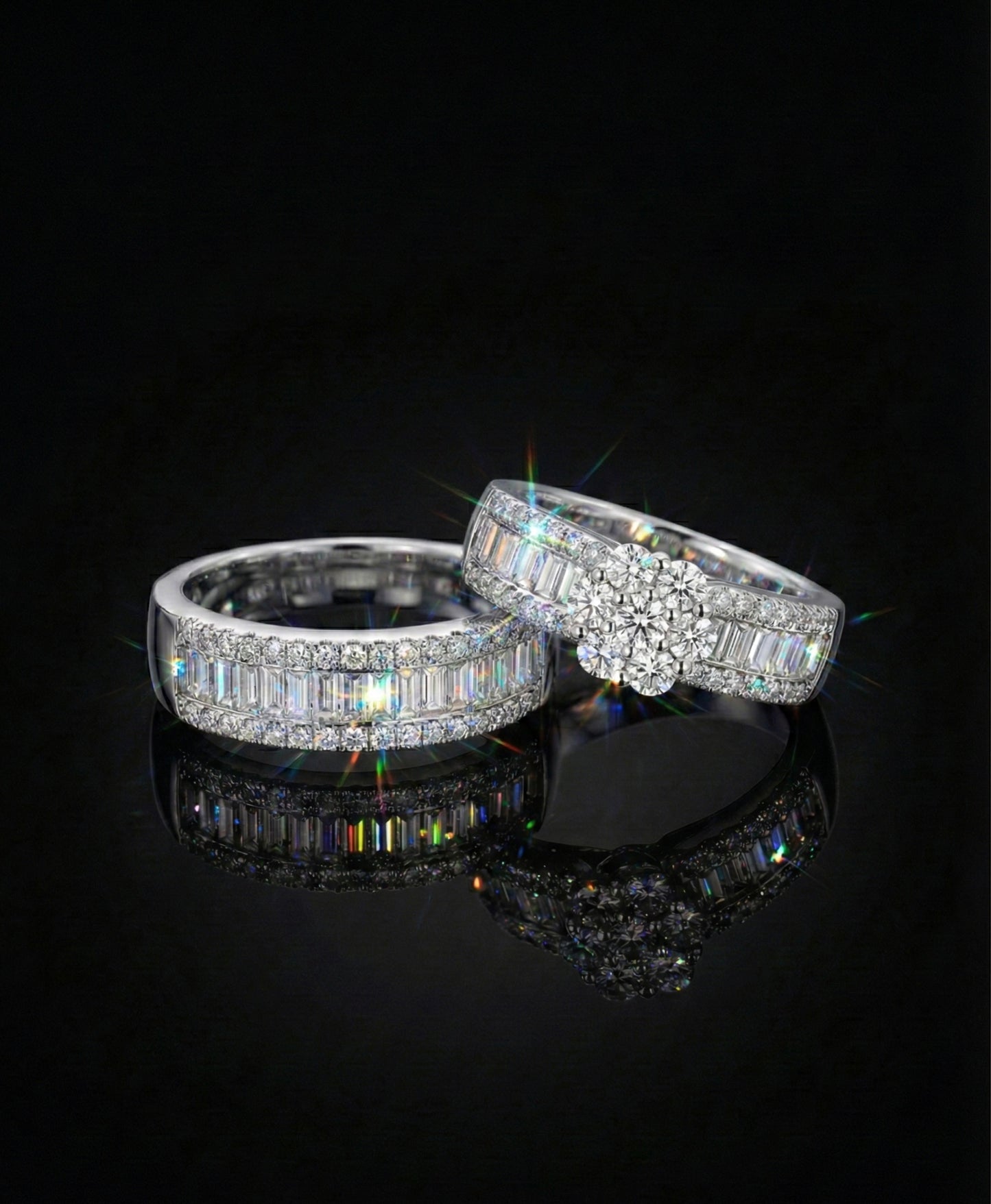 Channel Set Baguettes Cluster Halo Moissanite Ring