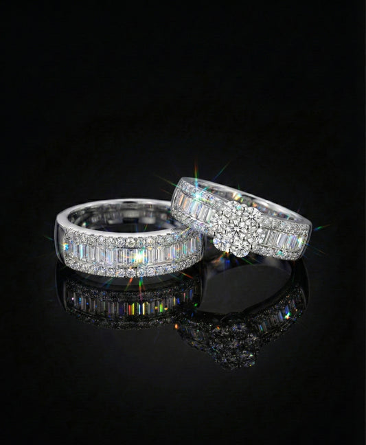 Channel Set Baguettes Cluster Halo Moissanite Ring