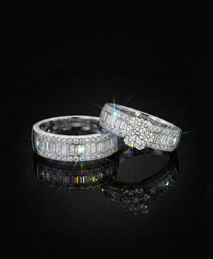 Channel Set Baguettes Cluster Halo Moissanite Ring