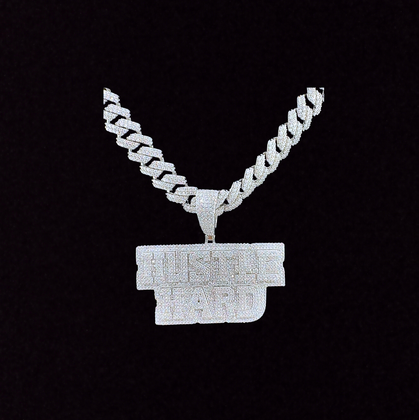 925 Sterling Silver and Moissanite HUSTLE HARD Pendant