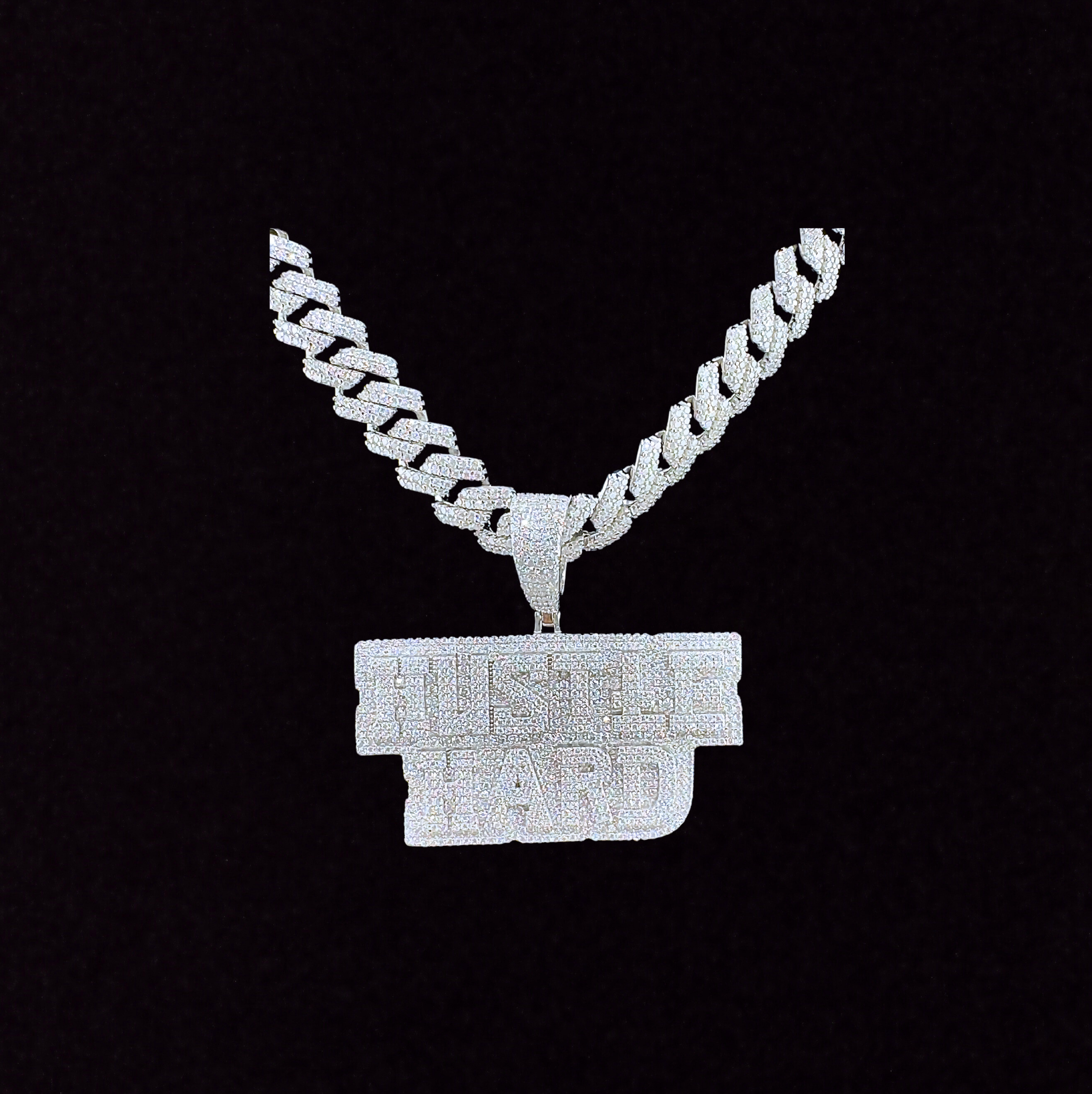 925 Sterling Silver and Moissanite HUSTLE HARD Pendant