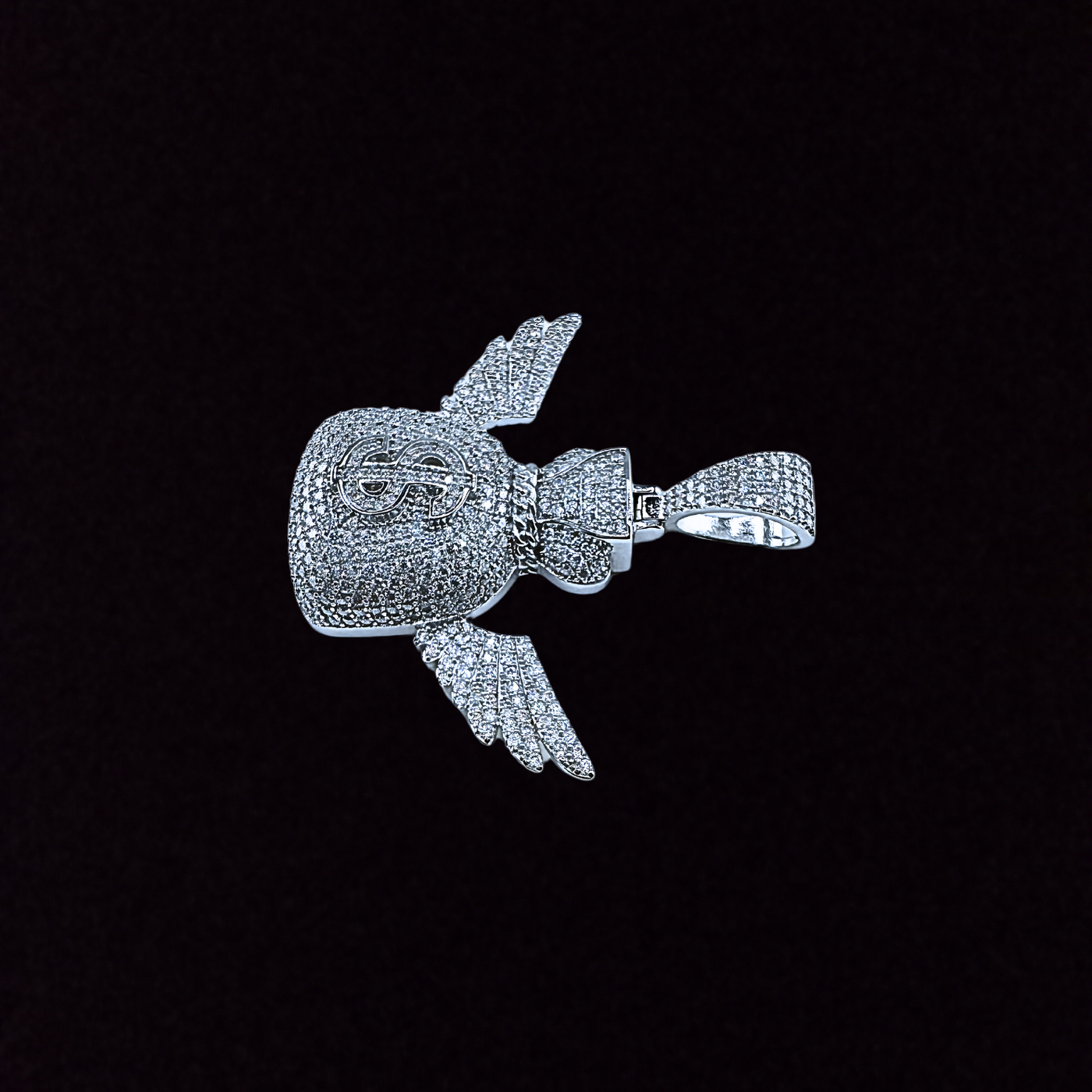 Moissanite in 925 Sterling Silver Money Angel Wings Pendant