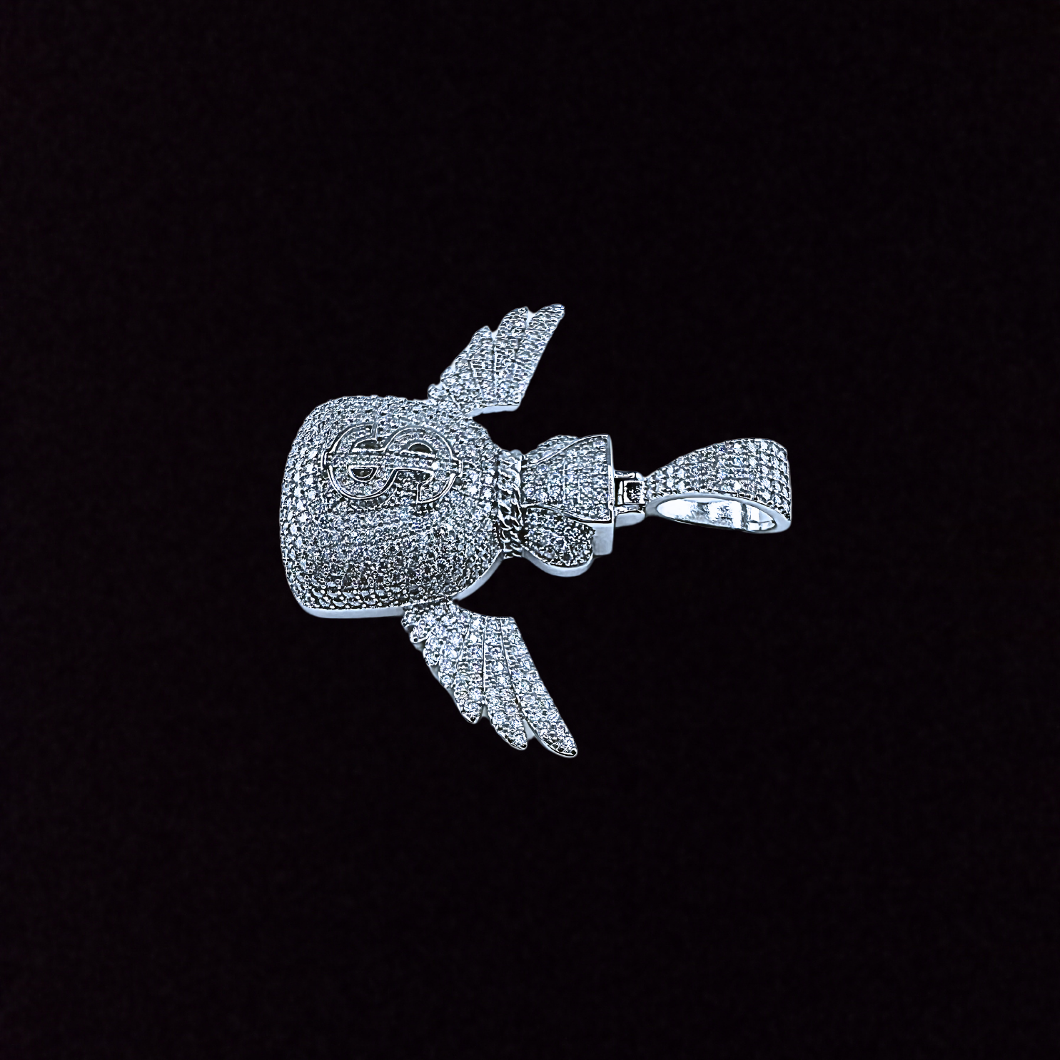 Moissanite in 925 Sterling Silver Money Angel Wings Pendant