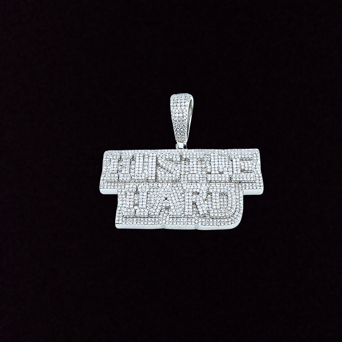 925 Sterling Silver and Moissanite HUSTLE HARD Pendant