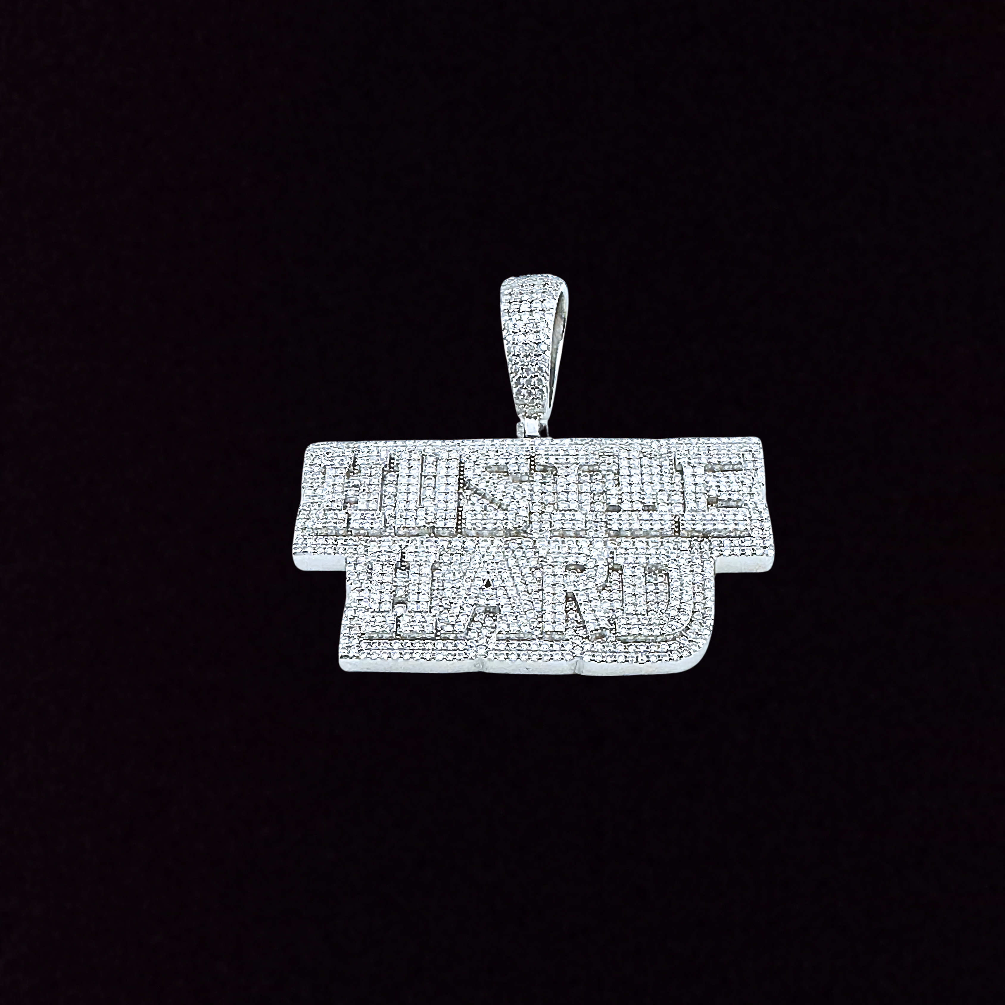 925 Sterling Silver and Moissanite HUSTLE HARD Pendant