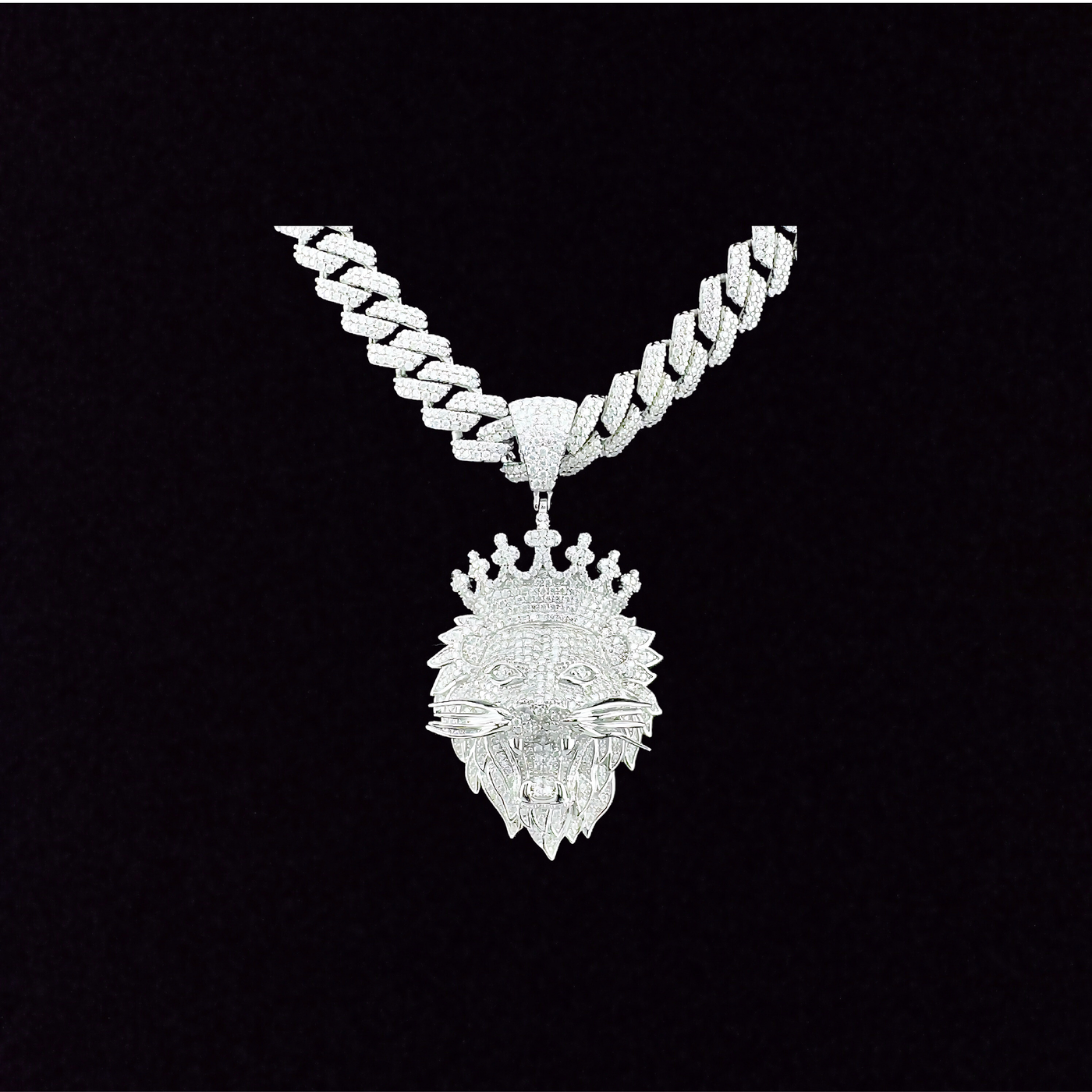 925 Sterling Silver and Moissanite Lion Pendant