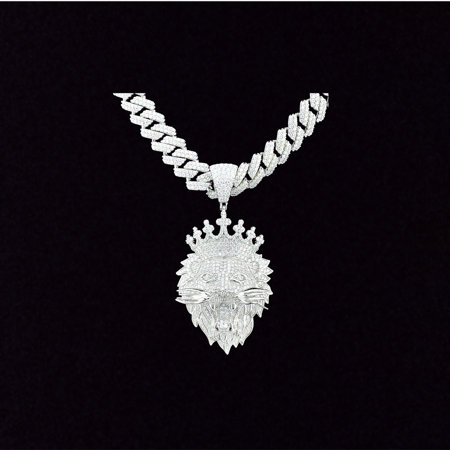 925 Sterling Silver and Moissanite Lion Pendant