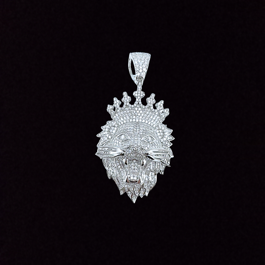 925 Sterling Silver and Moissanite Lion Pendant