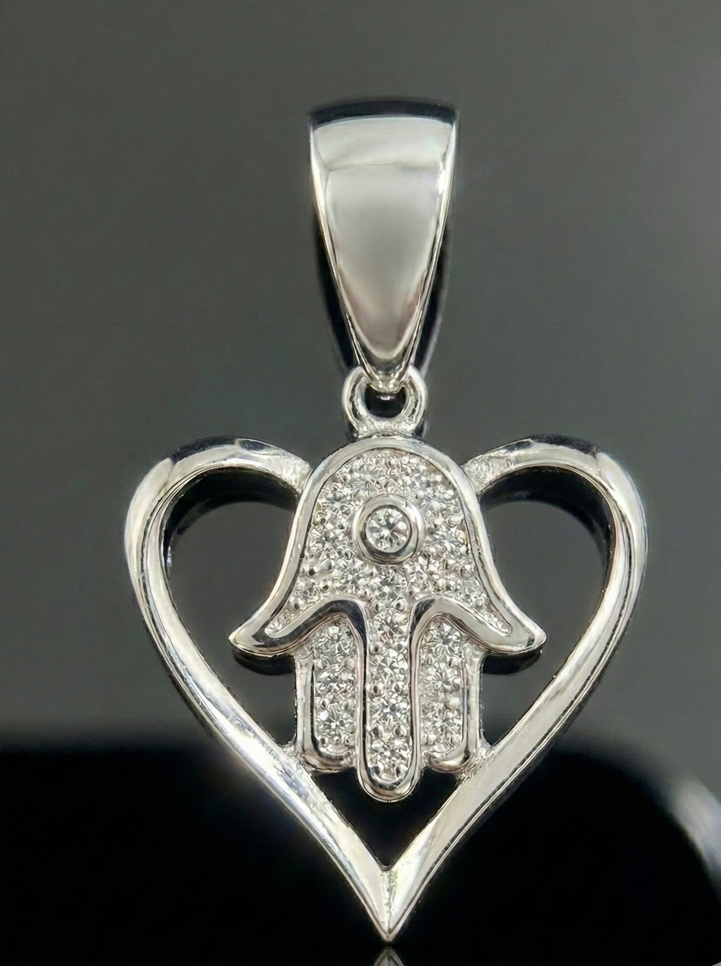Moissanite Hamsa Hand Heart Pendant