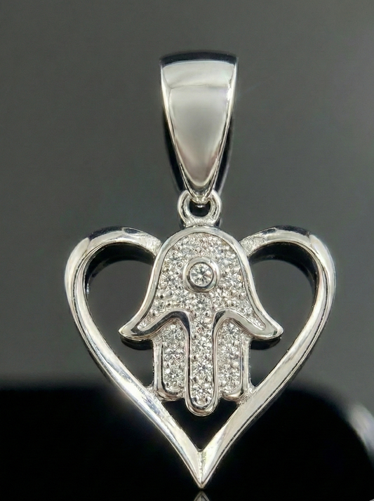 Moissanite Hamsa Hand Heart Pendant