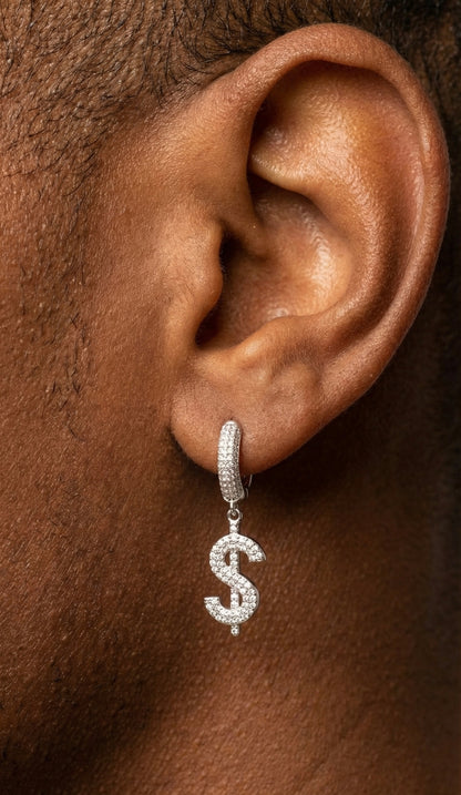 Moissanite Dollar Sign Hoop Earrings