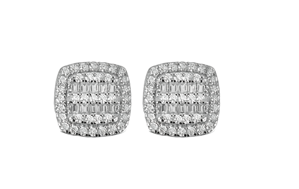 925 Sterling Silver and Moissanite Square Stud Earrings