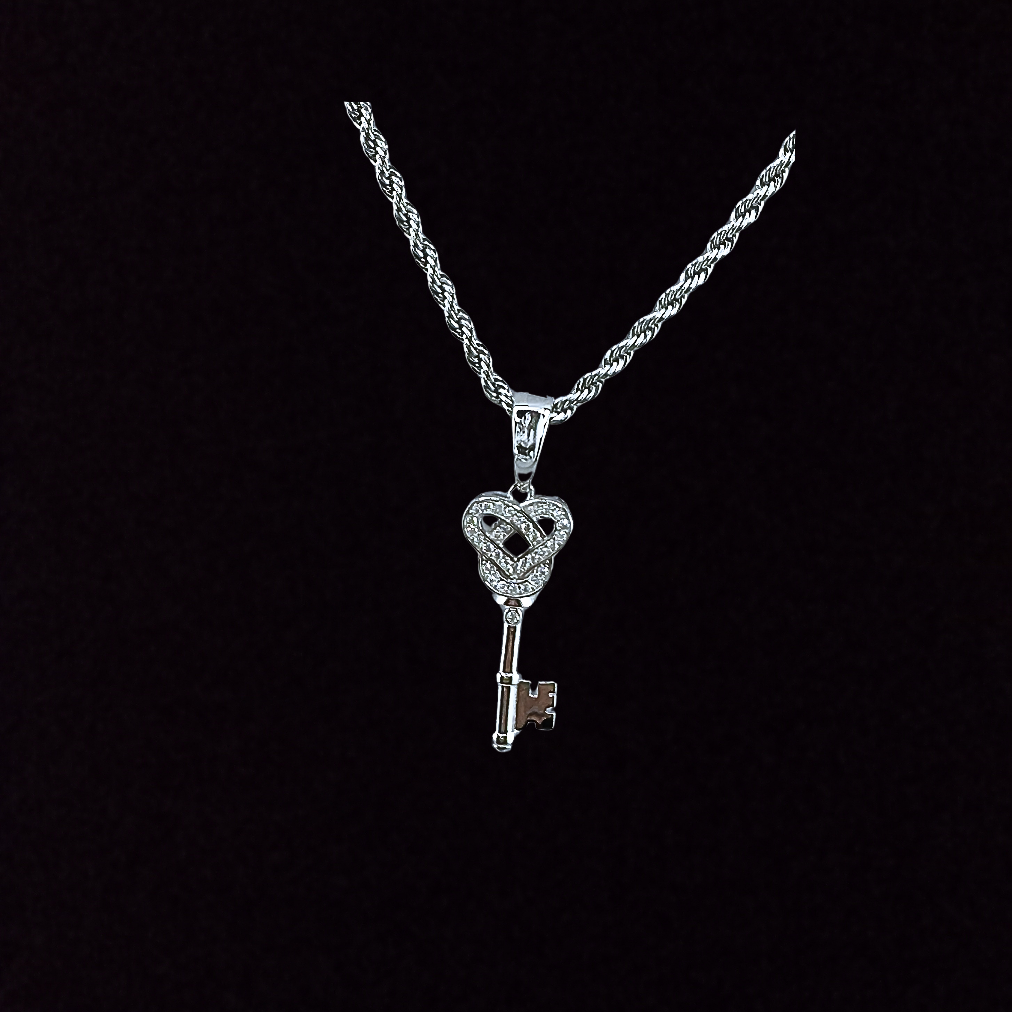 925 Sterling Silver and Moissanite Key Pendant