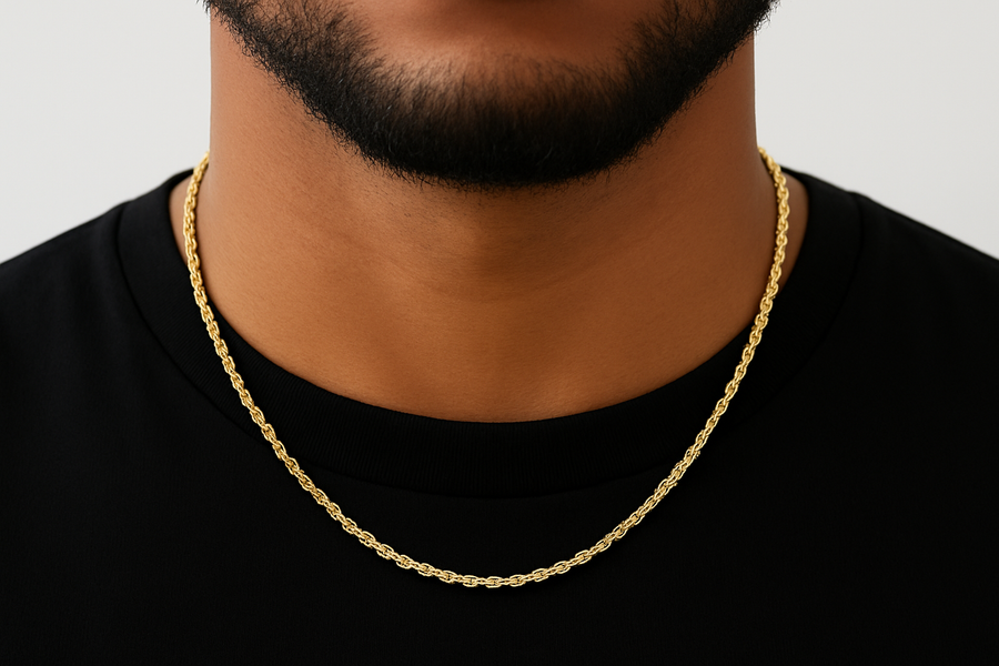 18K Yellow Gold Over Stainless Steel Rope Chain Necklace