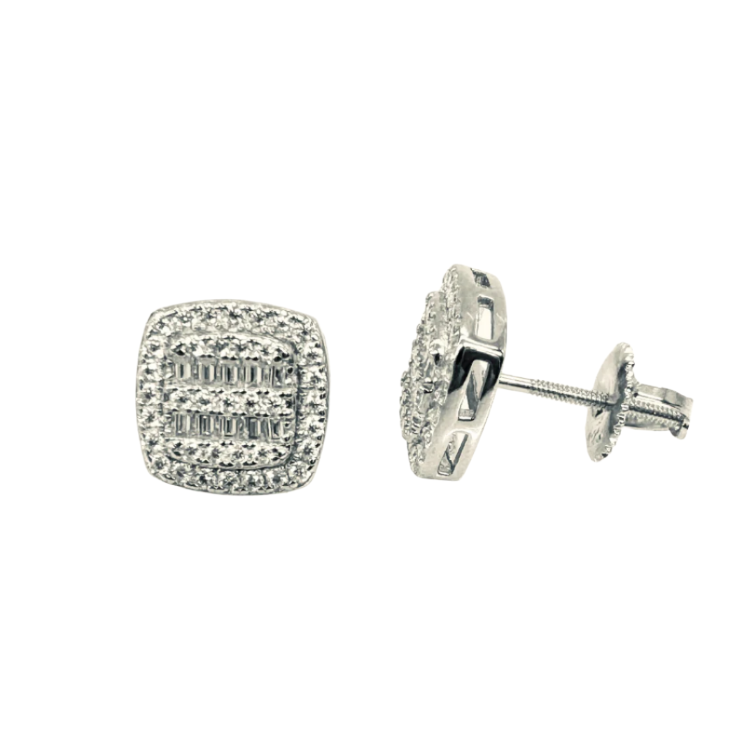 925 Sterling Silver and Moissanite Square Stud Earrings