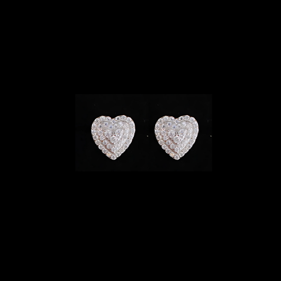 925 Sterling Silver and Moissanite Heart Stud Earrings