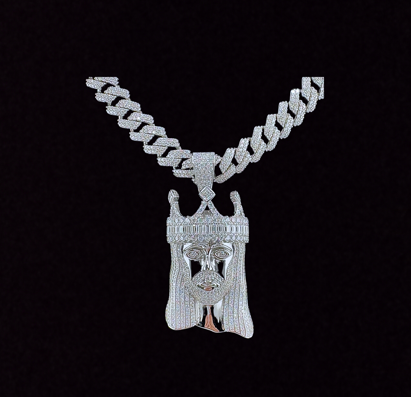 925 Sterling Silver and Moissanite Jesus Head Pendant