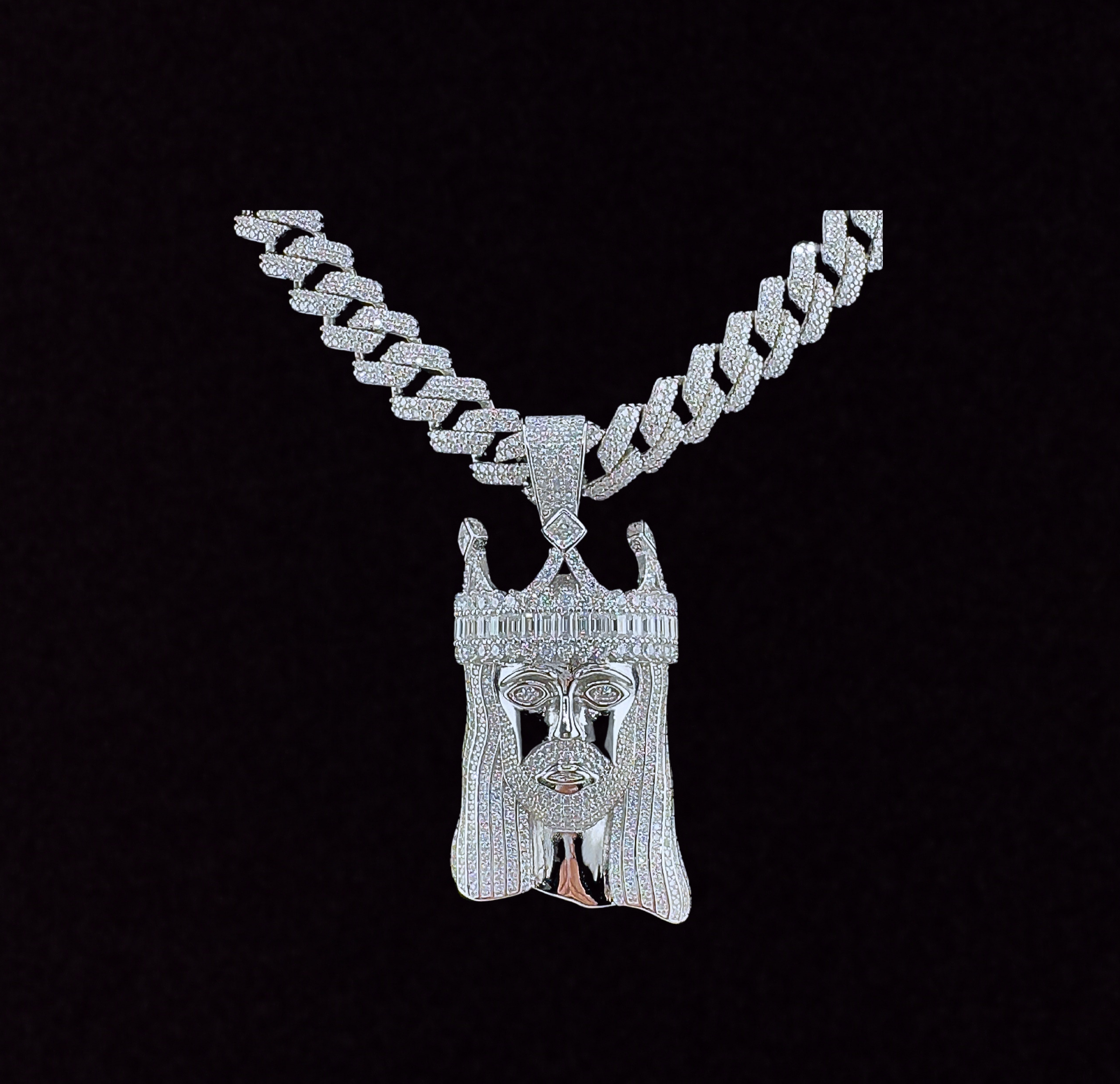 925 Sterling Silver and Moissanite Jesus Head Pendant