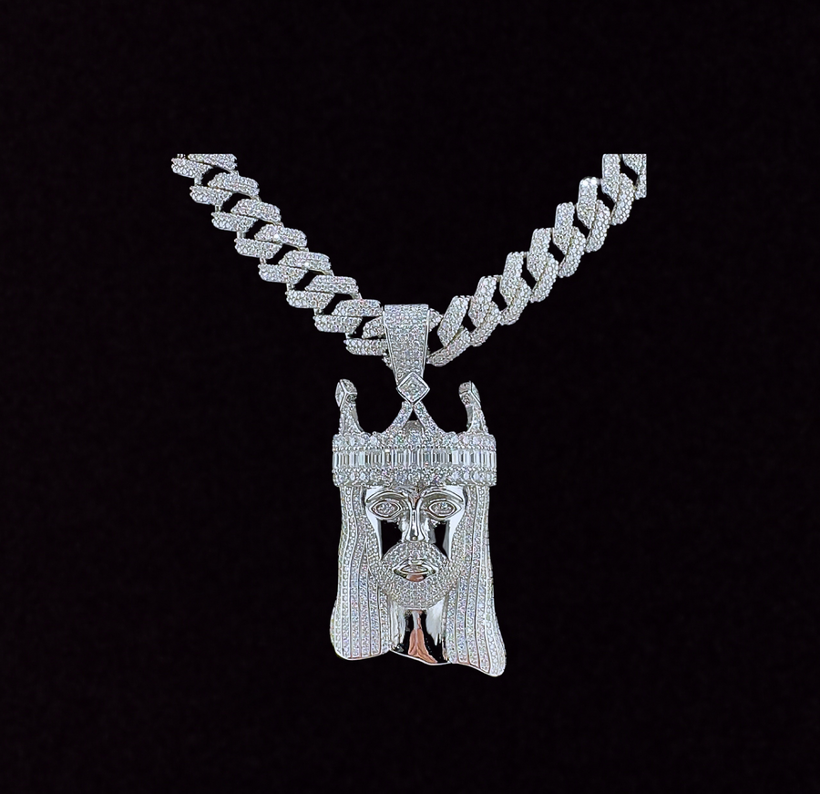 925 Sterling Silver and Moissanite Jesus Head Pendant