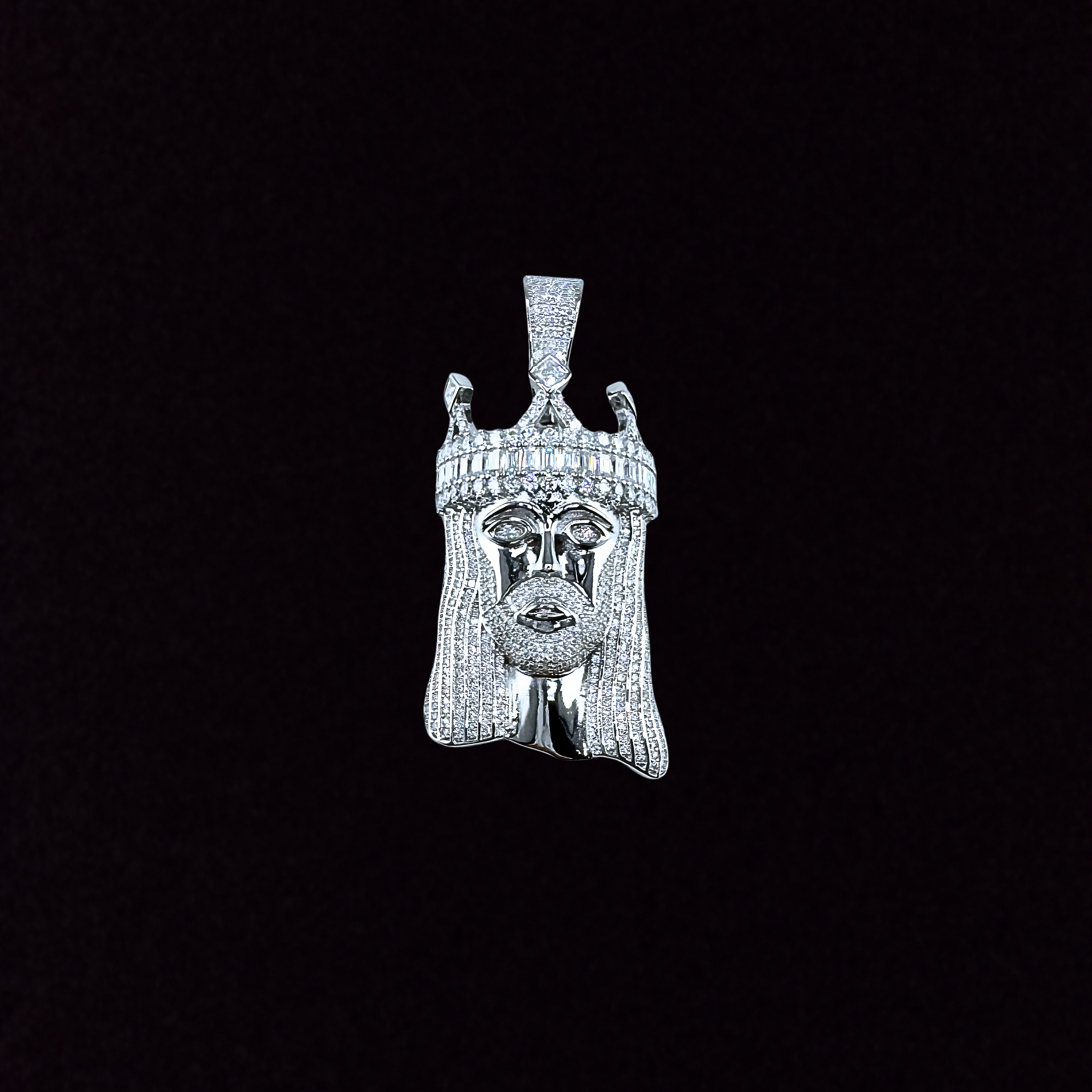 925 Sterling Silver and Moissanite Jesus Head Pendant