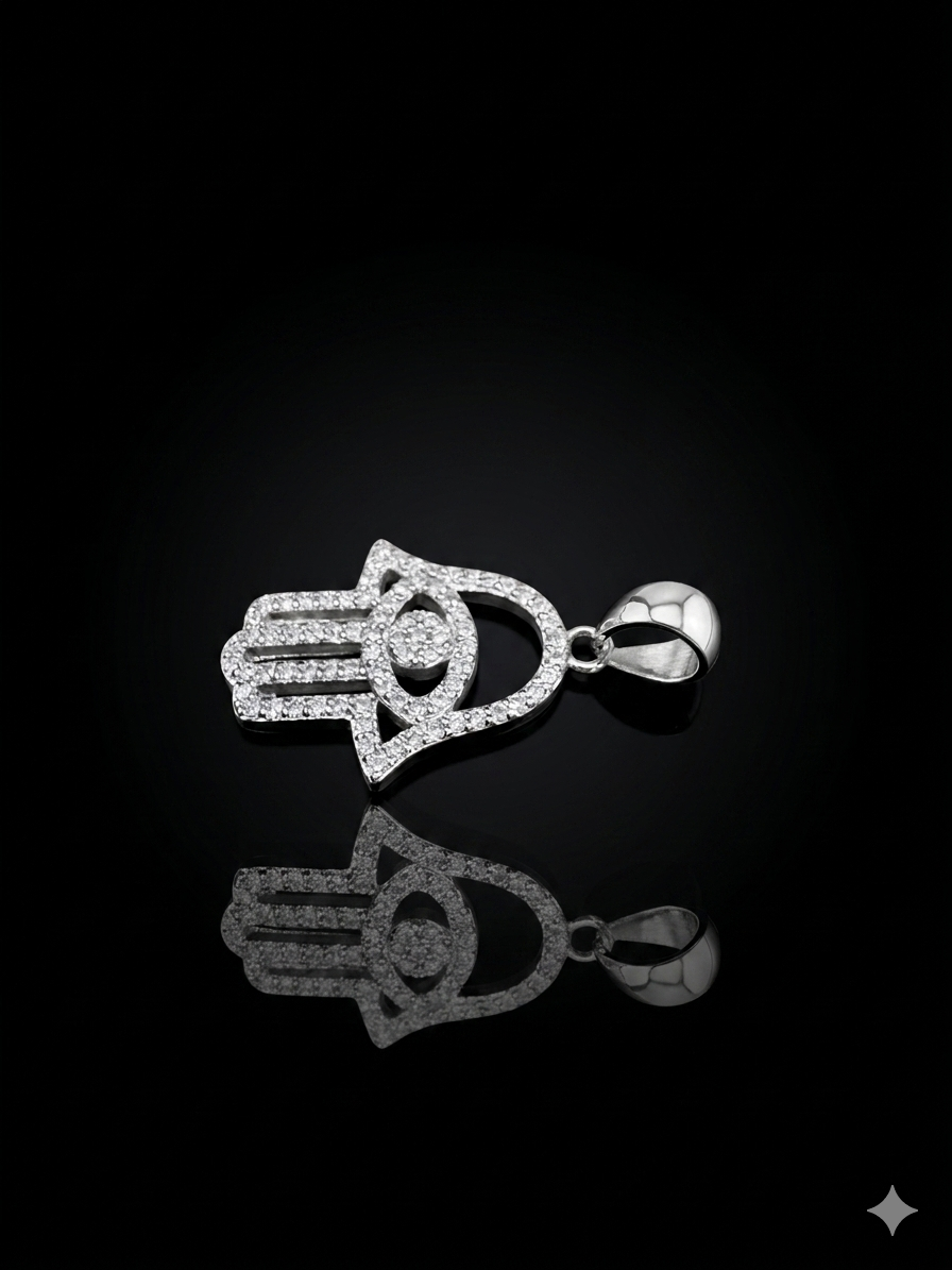 Moissanite Hamsa Hand Pendant