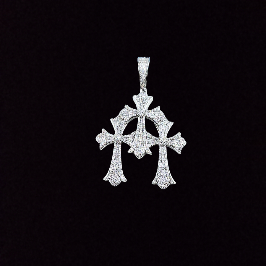 925 Sterling Silver and Moissanite Triple Cross Pendant