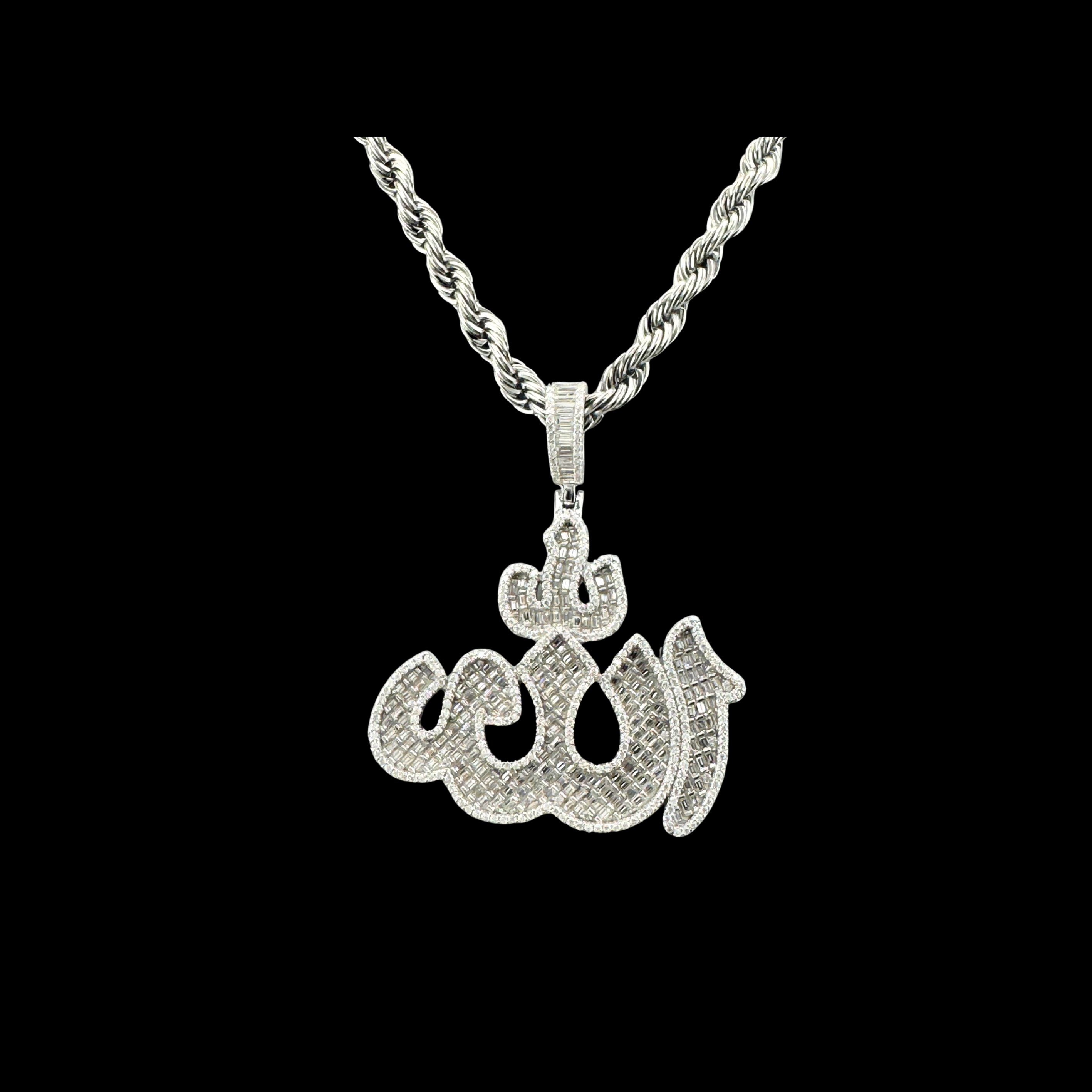 Moissanite in 925 Sterling Silver Allah Pendant