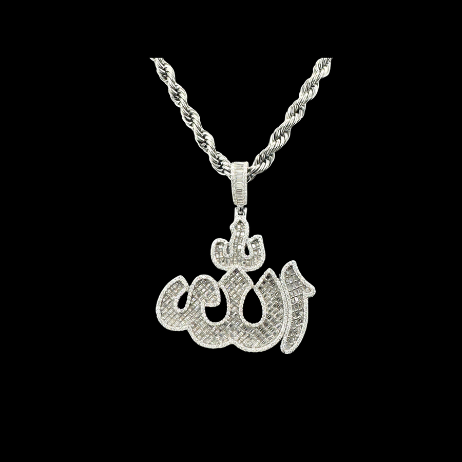 Moissanite in 925 Sterling Silver Allah Pendant