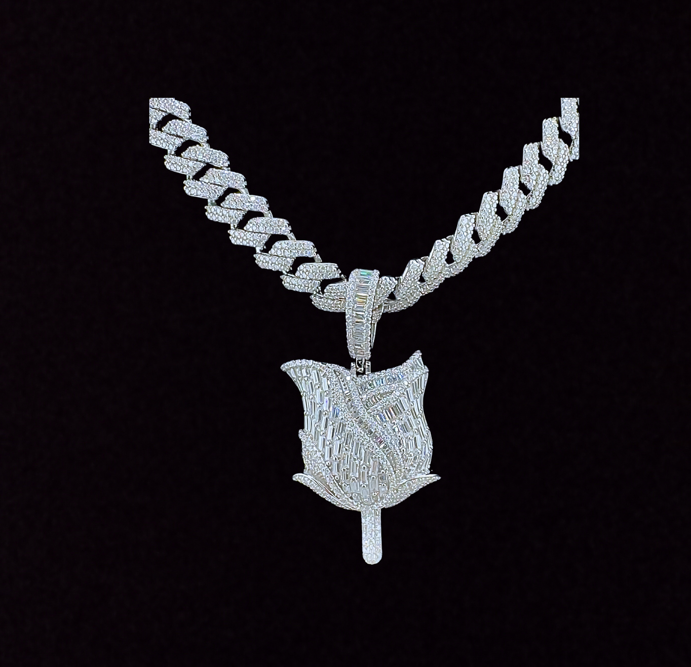 925 Sterling Silver and Moissanite Rose Flower Pendant