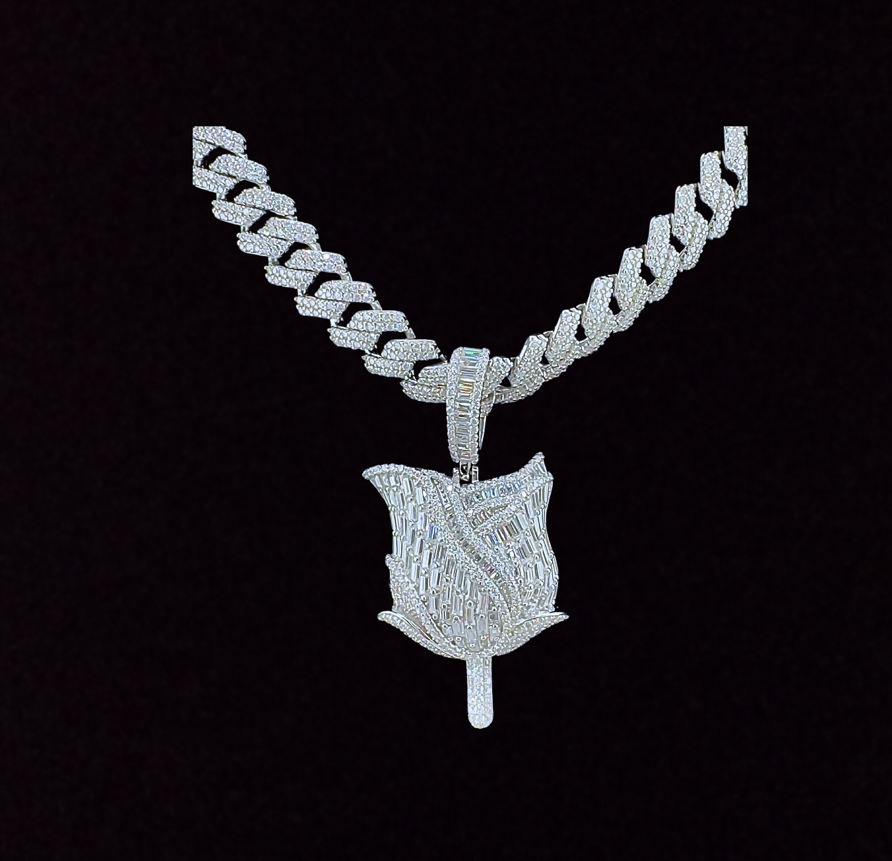 925 Sterling Silver and Moissanite Rose Flower Pendant