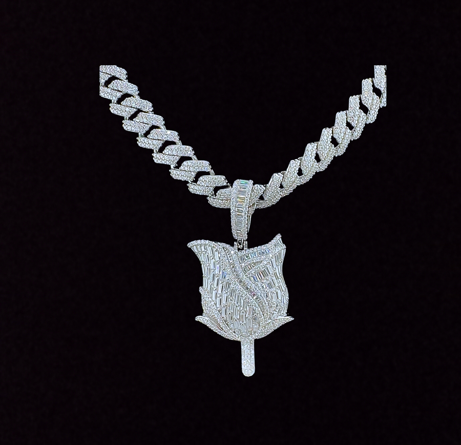 925 Sterling Silver and Moissanite Rose Flower Pendant