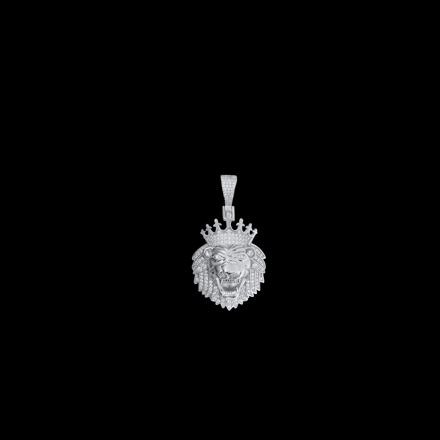 925 Sterling Silver and Moissanite Crown Lion Pendant