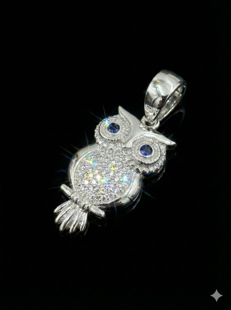 Moissanite Owl Pendant