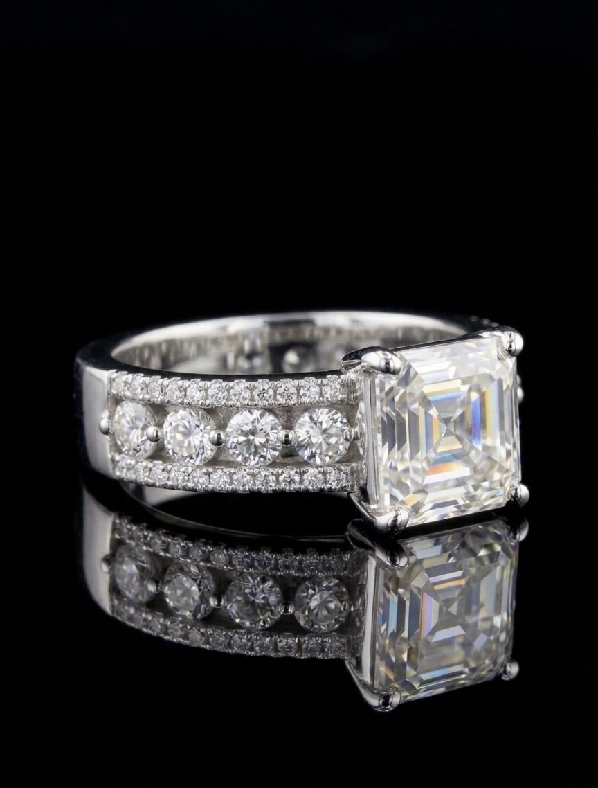 Asscher Cut Moissanite Wedding/Promise Ring
