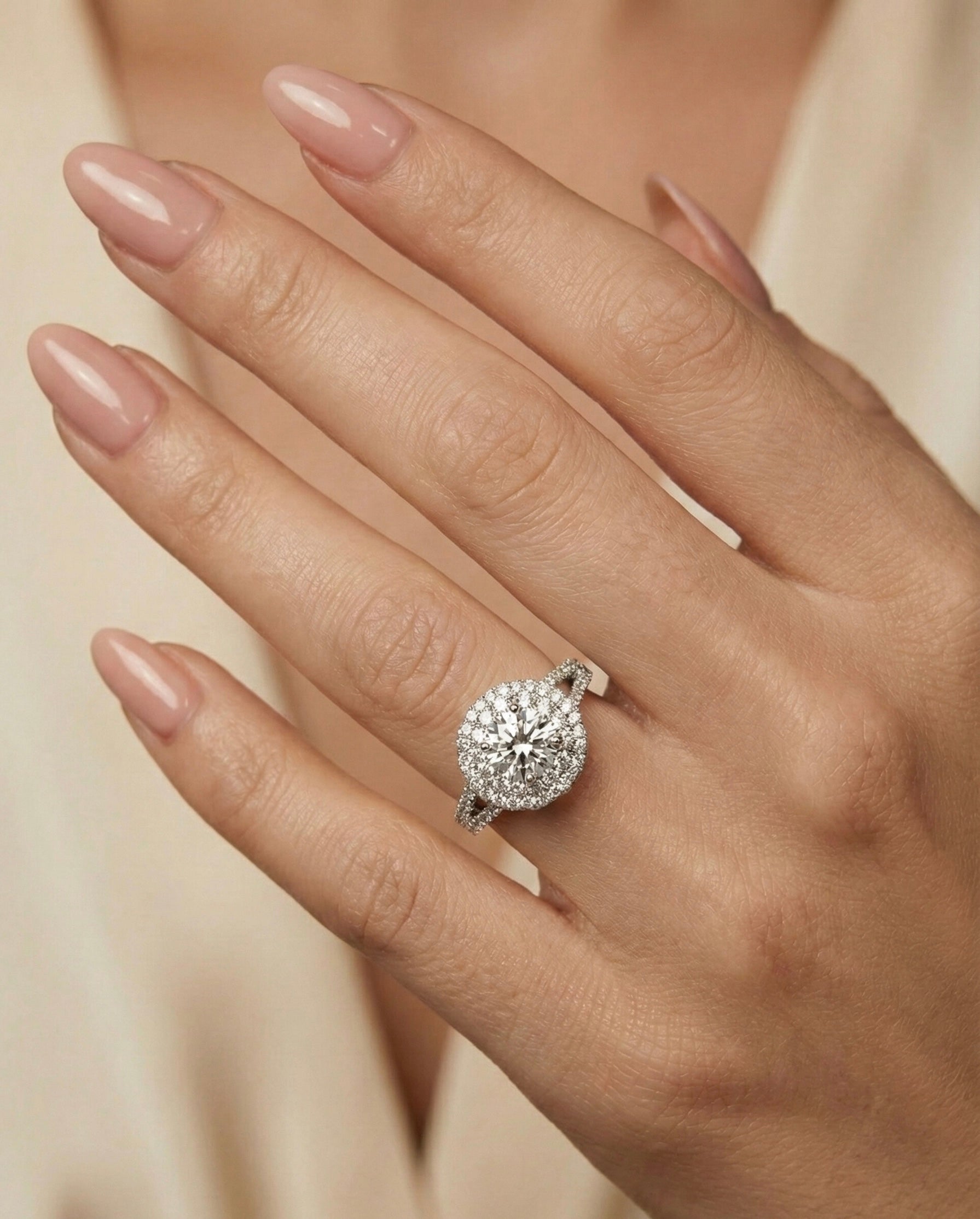 2ct Moissanite Solitaire Halo Wedding/Promise Ring