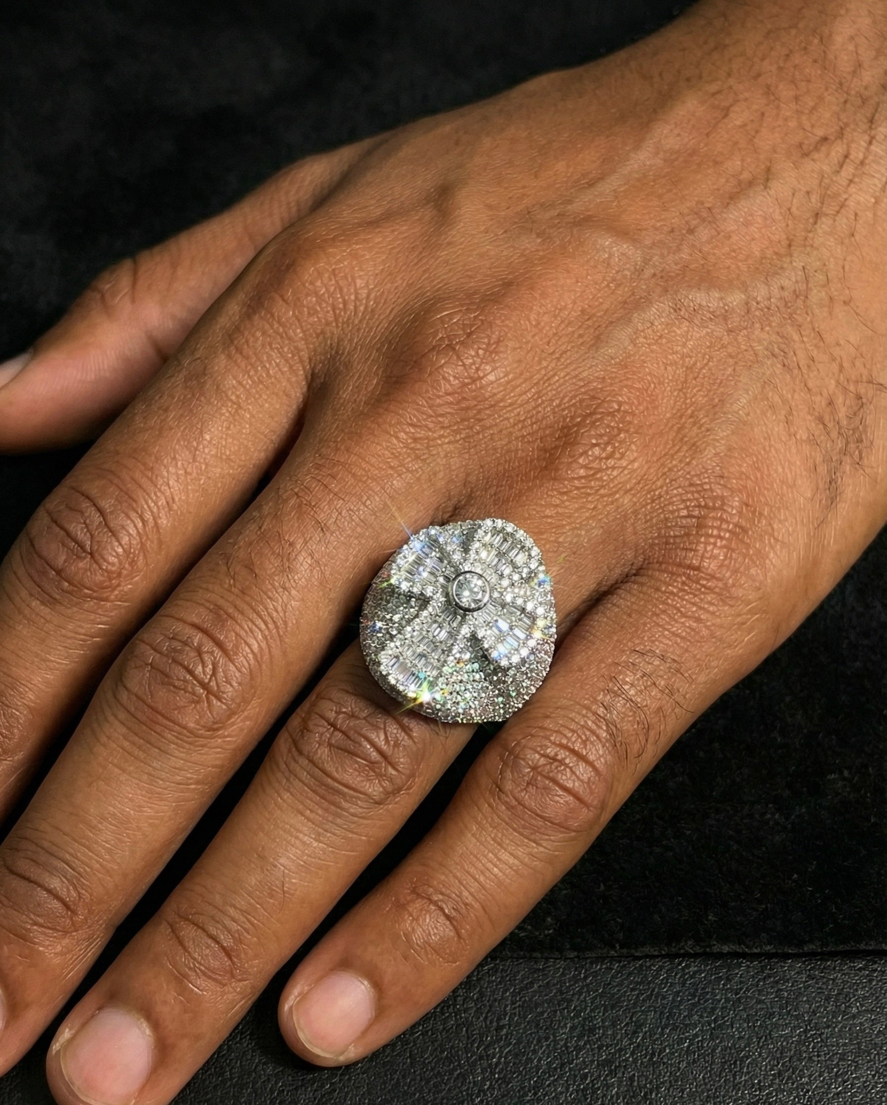 Iced Out Baguette Cross Moissanite Ring