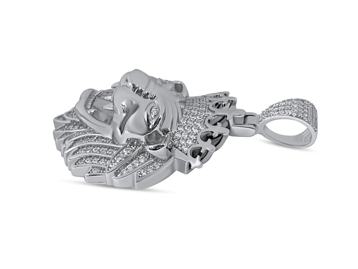 925 Sterling Silver and Moissanite Crown Lion Pendant