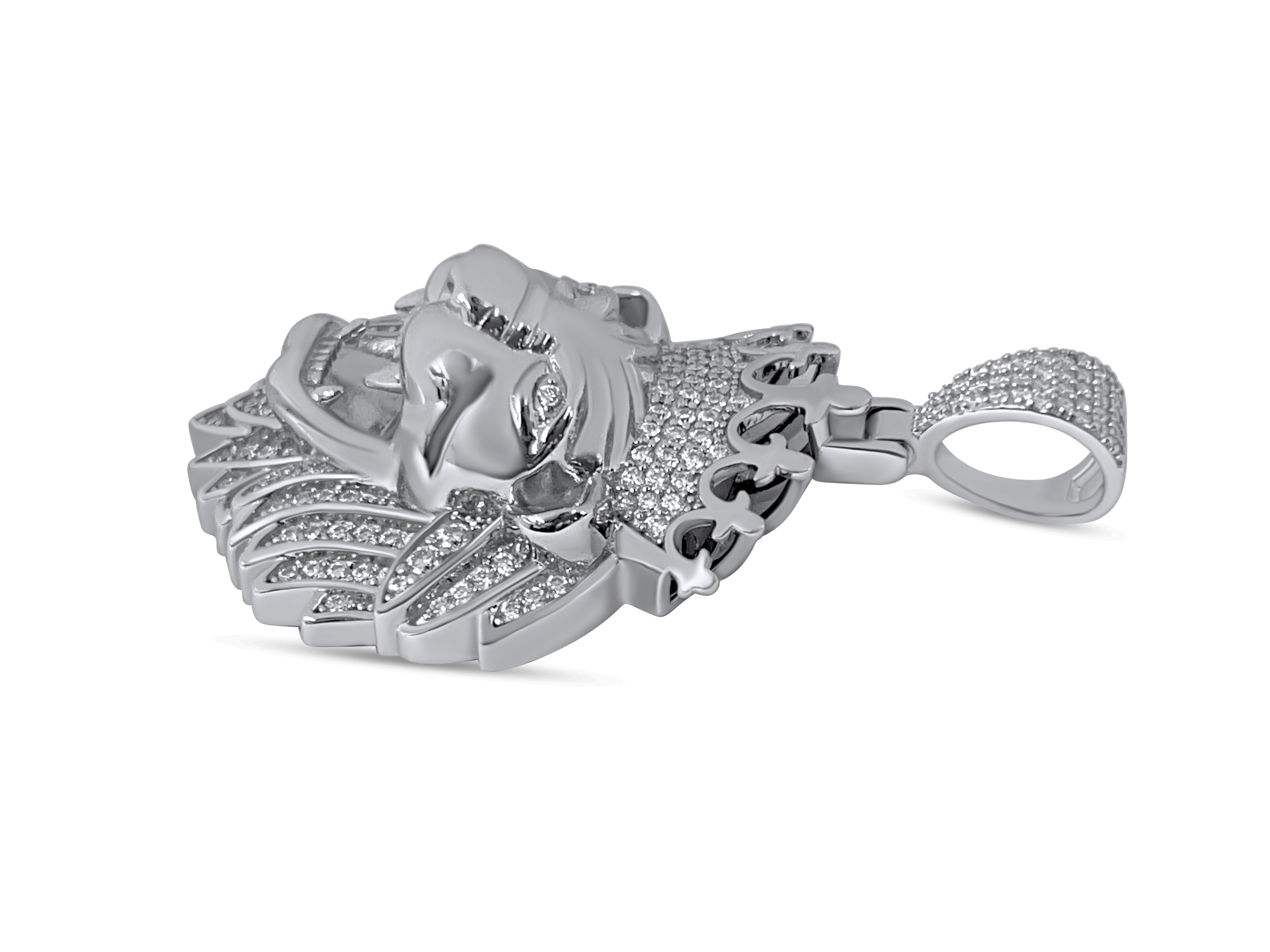 925 Sterling Silver and Moissanite Crown Lion Pendant