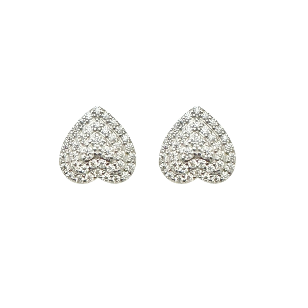 925 Sterling Silver and Moissanite Heart Stud Earrings