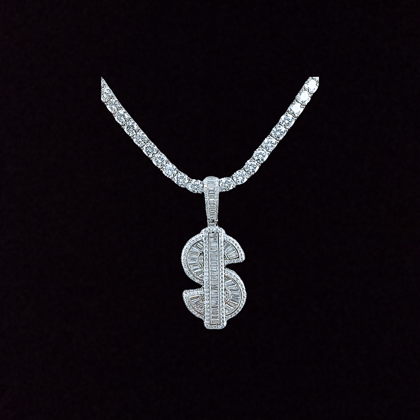 Moissanite Baguette Dollar Sign Pendant
