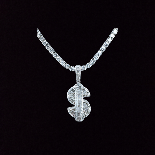 Moissanite Baguette Dollar Sign Pendant