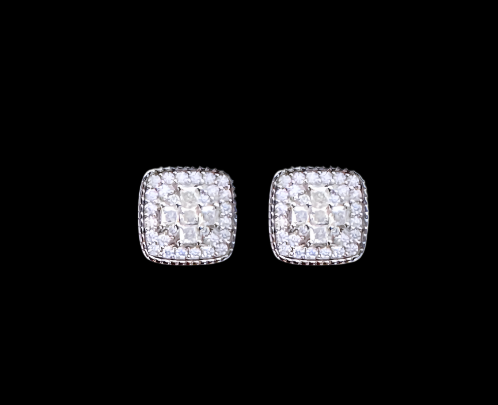 Moissanite and 925 Sterling Silver Square Earrings