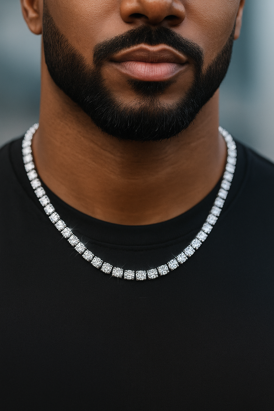 Moissanite in 18K White Gold Over Sterling Silver 5MM Tennis Chain Necklace