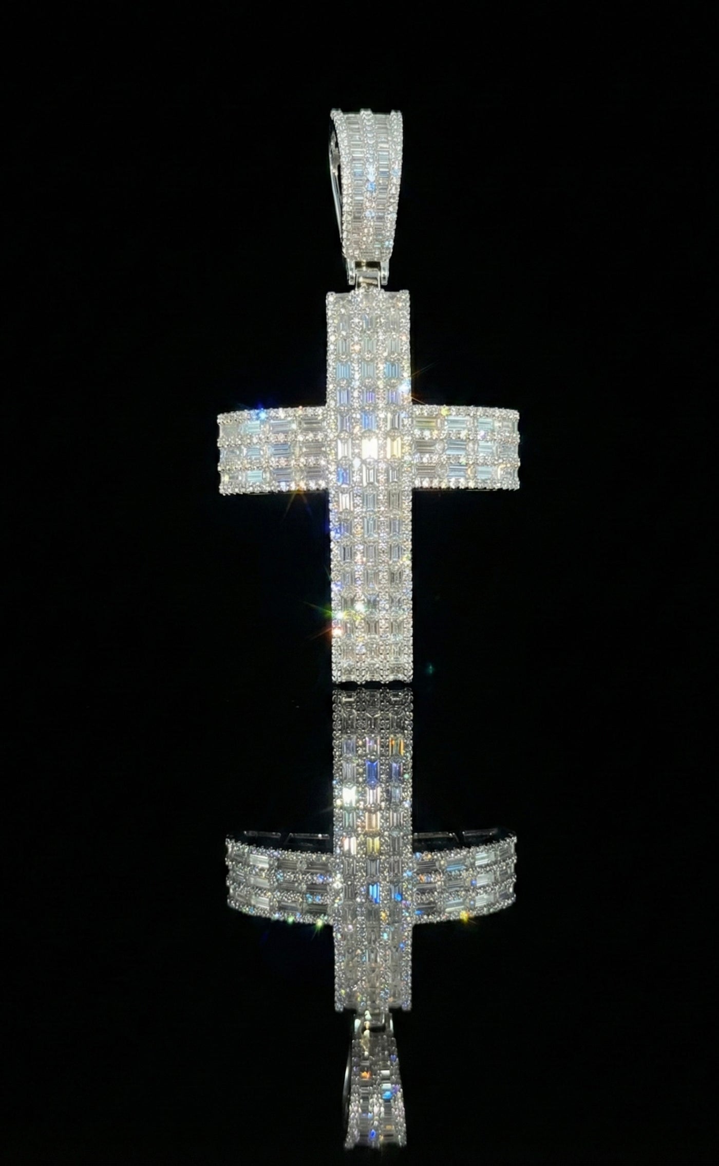Channel Set Baguette Cross Moissanite Pendant