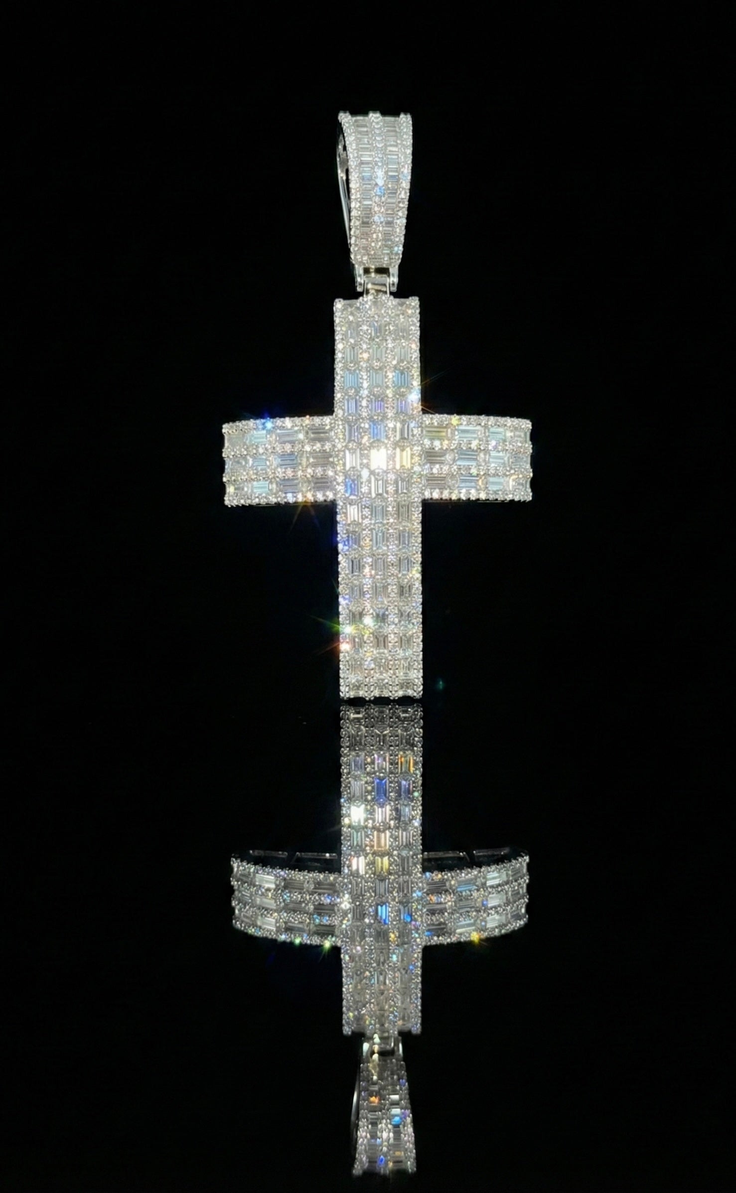 Channel Set Baguette Cross Moissanite Pendant